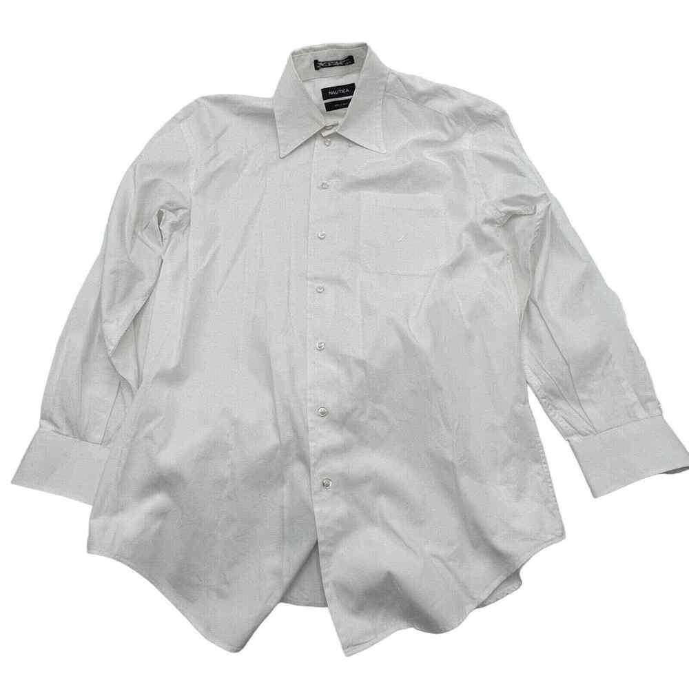 Nautica 15.5 32/33 80s 2 Ply‎ Button Down Long Sleeve Dress Shirt White